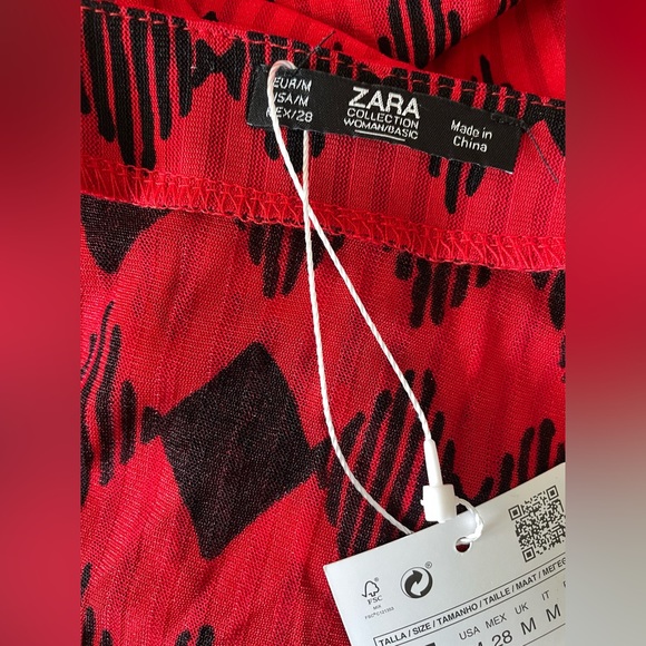 NWT ZARA Geometric Print Red Midi/Maxi Belted Dress Size Medium - Picture 12 of 13